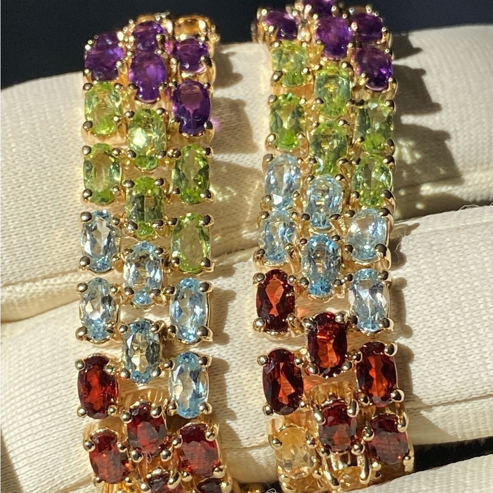 Ross Simons 925 Sterling Silver Vermeil Multi Gemstone Rainbow Bracelet size 7
